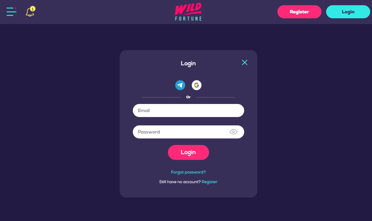Wild Fortune login form